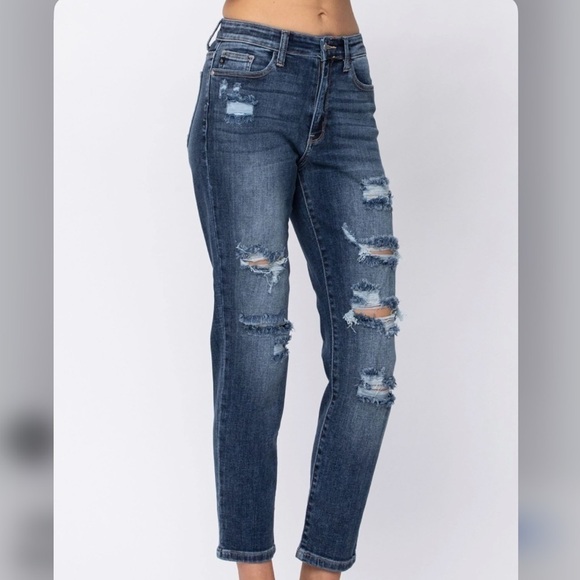 Judy Blue Dark Wash Distressed Boyfriend Jeans Size 27 Women’s High Waisted - Picture 1 of 12